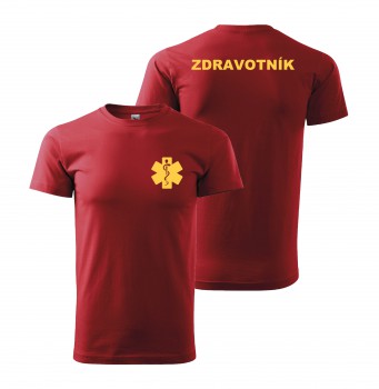 Poháry.com® Tričko ZDRAVOTNÍK červené se žlutým potiskem XL pánské