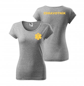 Poháry.com® Tričko dámské ZDRAVOTNÍK šedé se žlutým potiskem XL dámské