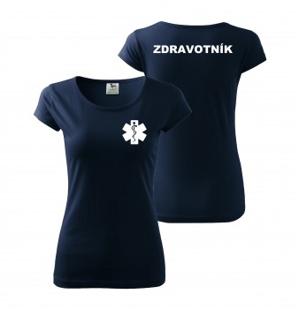Poháry.com® Tričko dámské ZDRAVOTNÍK námořní modrá s bílým potiskem M dámské