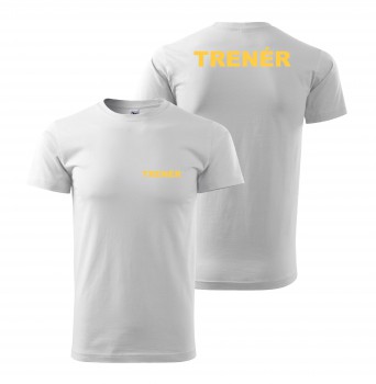 Poháry.com® Tričko TRENÉR bílé se žlutým potiskem XL pánské