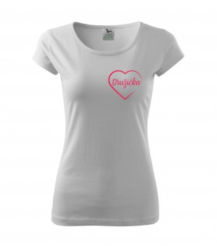 Poháry.com® Svatební tričko pro družičku srdce bílé s růžovým potiskem M dámské