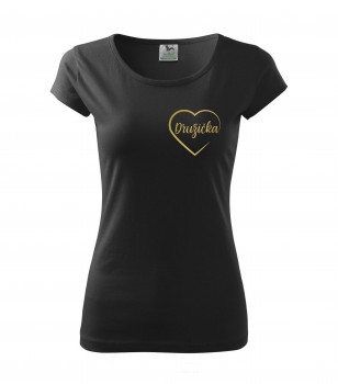 Poháry.com® Svatební tričko pro družičku srdce černé se zlatým potiskem L dámské