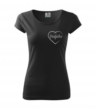 Poháry.com® Svatební tričko pro družičku srdce černé se stříbrným potiskem M dámské