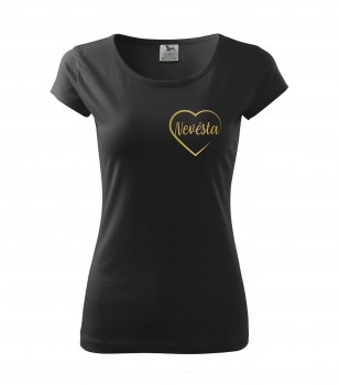 Poháry.com® Svatební tričko pro nevěstu srdce černé se zlatým potiskem L dámské