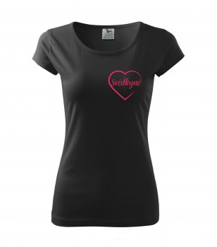 Poháry.com® Svatební tričko pro svědkyni srdce černé s růžovým potiskem L dámské