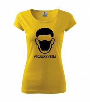 Poháry.com® Tričko #ROUŠKYVŠEM žluté s černým potiskem M dámské