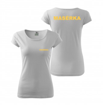 Poháry.com® Tričko MASÉRKA bílé se žlutým potiskem XL dámské