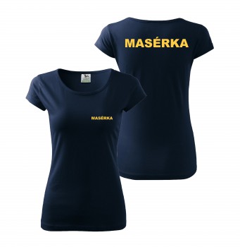 Poháry.com® Tričko MASÉRKA nám. modrá se žlutým potiskem XL dámské
