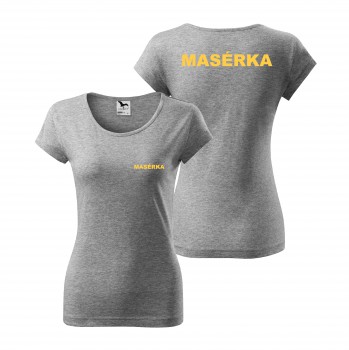 Poháry.com® Tričko MASÉRKA šedé se žlutým potiskem XL dámské