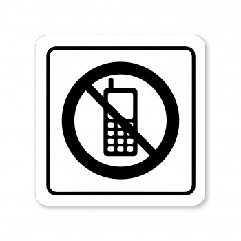 Poháry.com® Piktogram zákaz používání mobilů bílý hliník