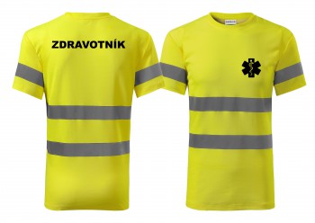 Poháry.com® Reflexní tričko žlutá Zdravotník černý potisk XS pánské