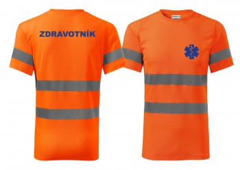 Poháry.com® Reflexní tričko oranžová Zdravotník modrý potisk S pánské