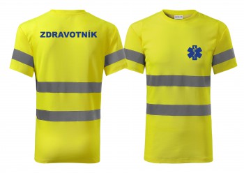 Poháry.com® Reflexní tričko žlutá Zdravotník modrý potisk M pánské