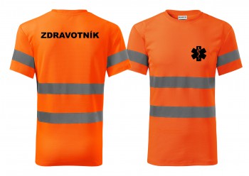 Poháry.com® Reflexní tričko oranžová Zdravotník černý potisk