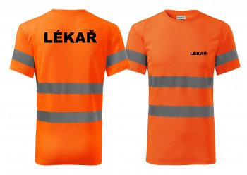 Poháry.com® Reflexní tričko oranžová Lekář černý potisk L pánské