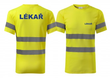 Poháry.com® Reflexní tričko žlutá Lekář modrý potisk L pánské