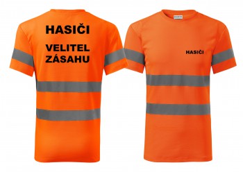 Poháry.com® Reflexní tričko oranžová Hasiči-Velitel zásahu L pánské