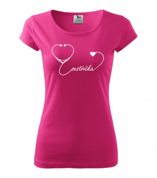 Poháry.com® Tričko pro zdravotní sestřičku D17 růžové/bílý potisk L dámské
