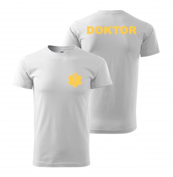 Poháry.com® Tričko DOKTOR bílé/žlutý potisk XS pánské