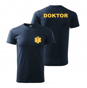 Poháry.com® Tričko DOKTOR nám. modrá/žlutý potisk S pánské