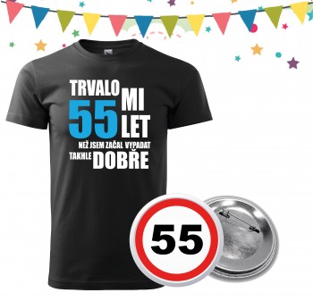 Poháry.com® Narozeninové tričko s plackou k 55. narozeninám XS pánské
