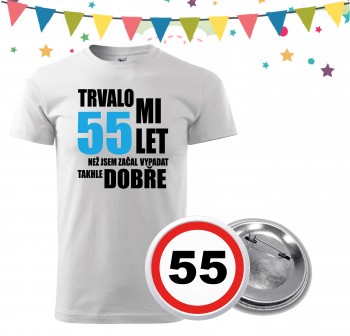 Poháry.com® Narozeninové tričko s plackou k 55. narozeninám - bílé S pánské