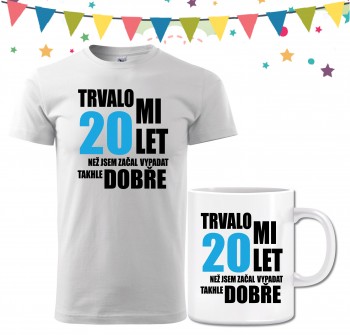Poháry.com® Narozeninové tričko se šerpou k 20. narozeninám - bílé XXL pánské