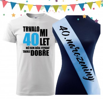 Poháry.com® Narozeninové tričko se šerpou k 40. narozeninám - bílé XXL pánské