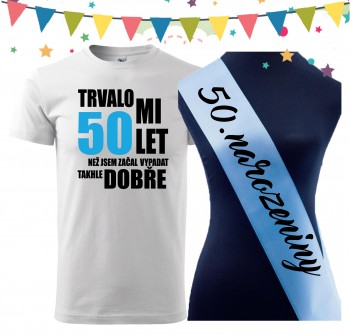 Poháry.com® Narozeninové tričko se šerpou k 50. narozeninám - bílé XXL pánské