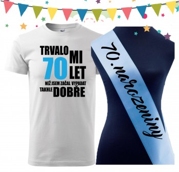Poháry.com® Narozeninové tričko se šerpou k 70. narozeninám - bílé XXL pánské